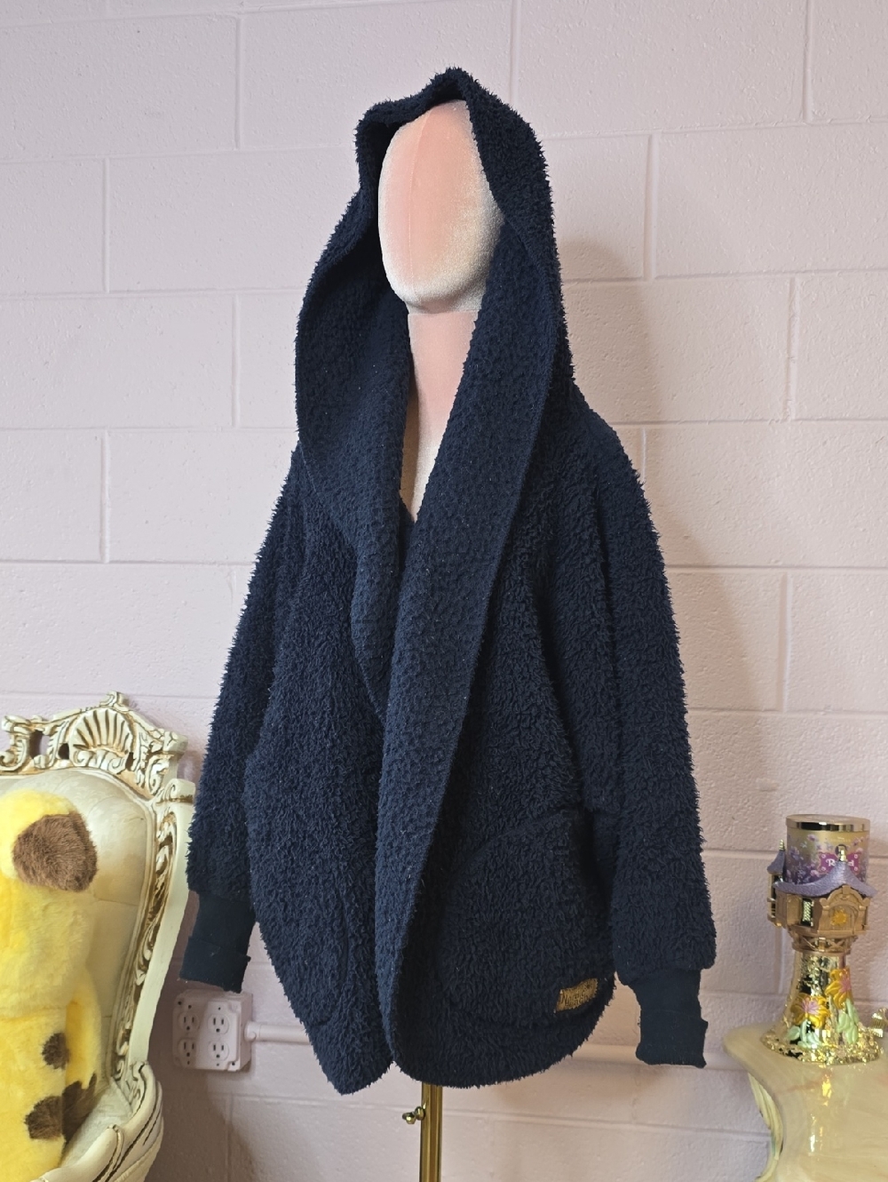 Nordic Beach Faux Fur/Sherpa Oversized Jacket One Size Navy Blue